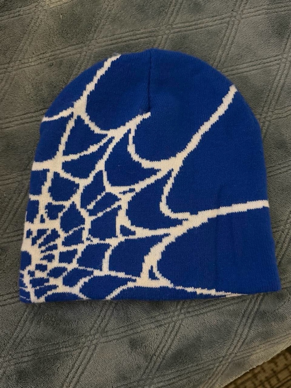 SHEIN Blue and White Spiderweb Knit Beanie